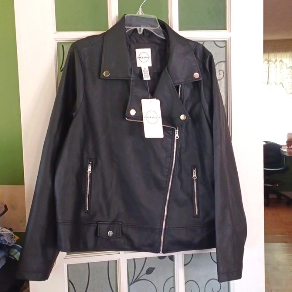 Vine & Valley Jacket black motorcycle look women's size 1XLARGE